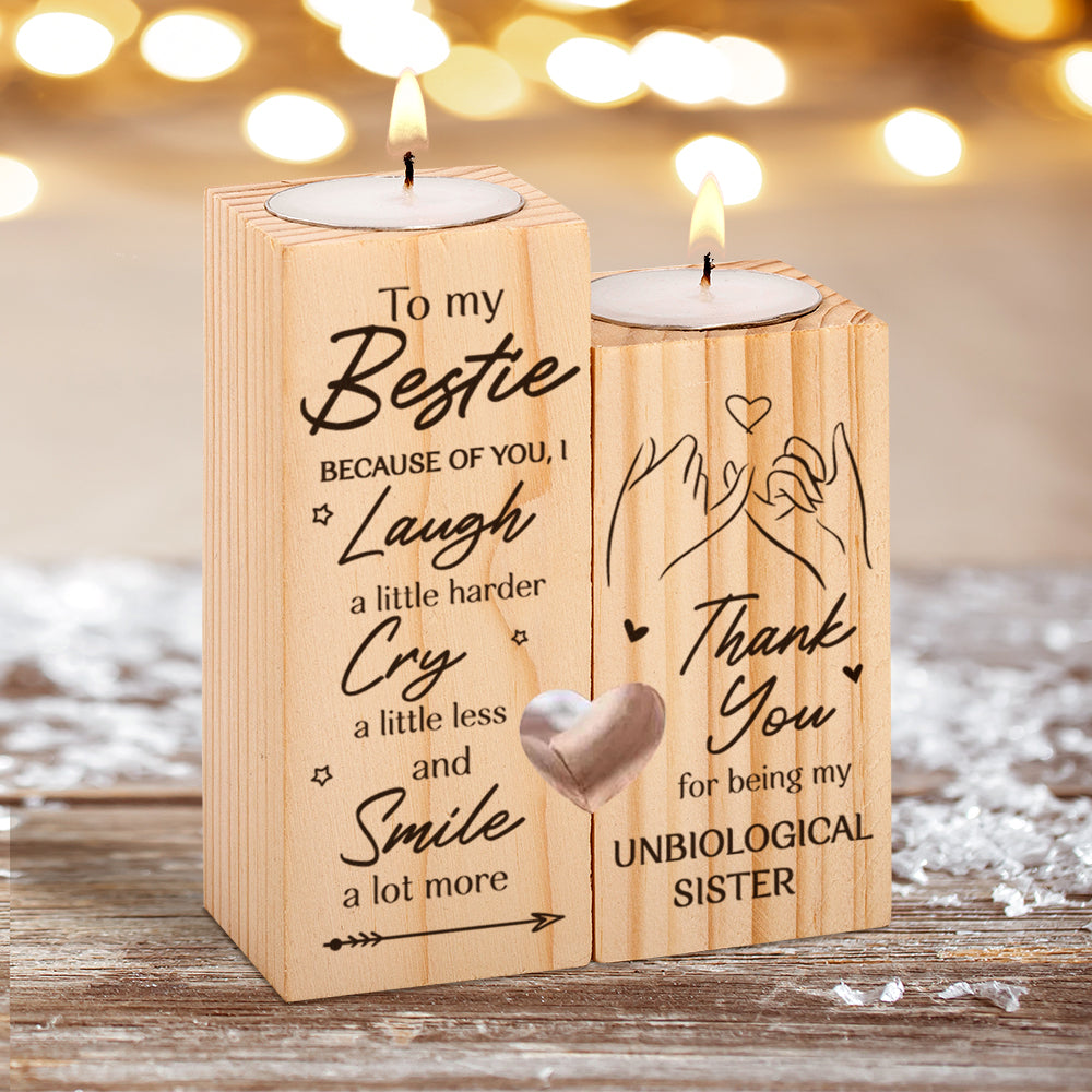 Tea Light Candle Holders with Candle Gift for Bestie Best Friend Home Room Office MWJK Candle Holder to My Bestie Smile A Lot More